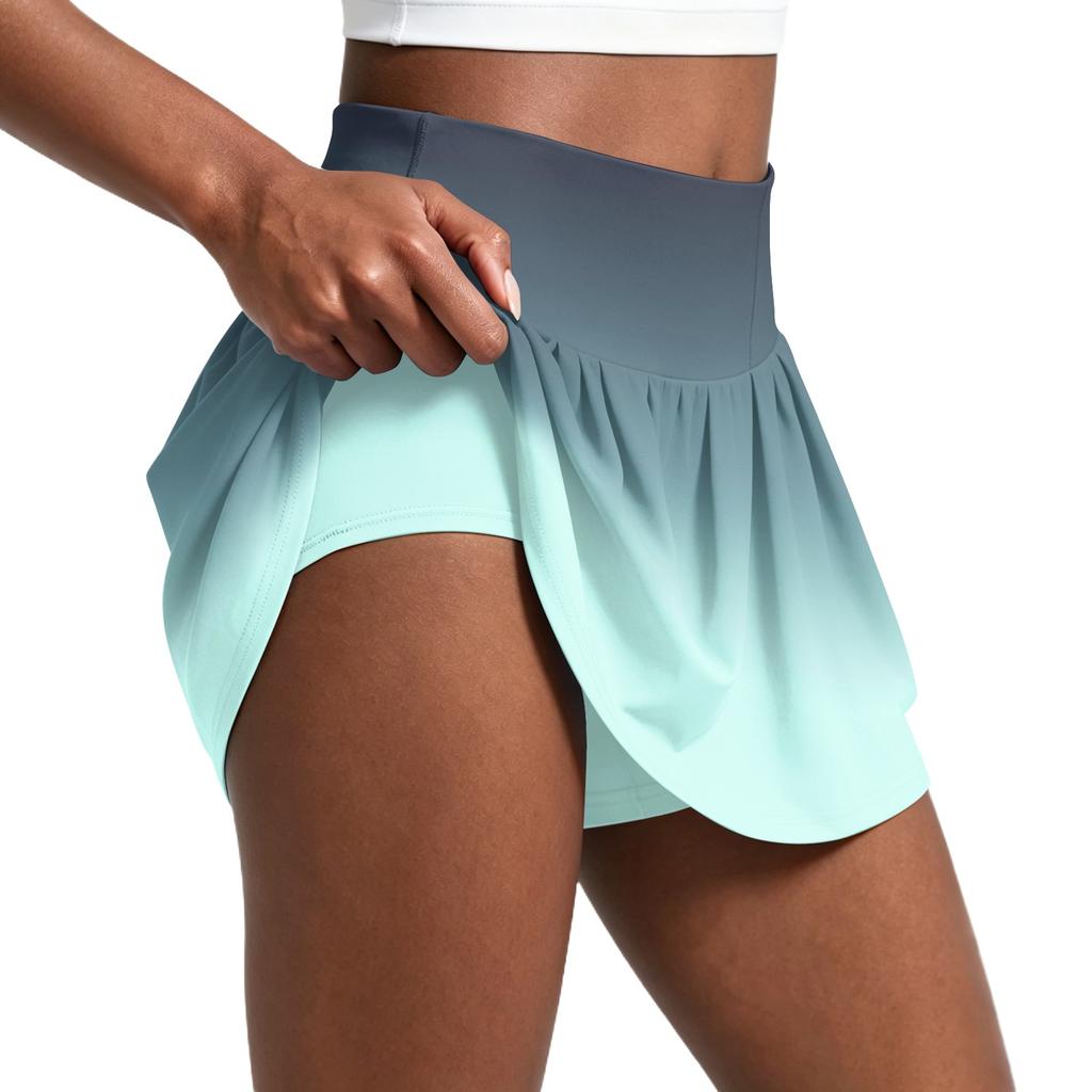 Women's Gradient Print Pleated Skort Athletic Tennis Running Yoga Skirt with Built-in Shorts Lightweight Breathable Fabric