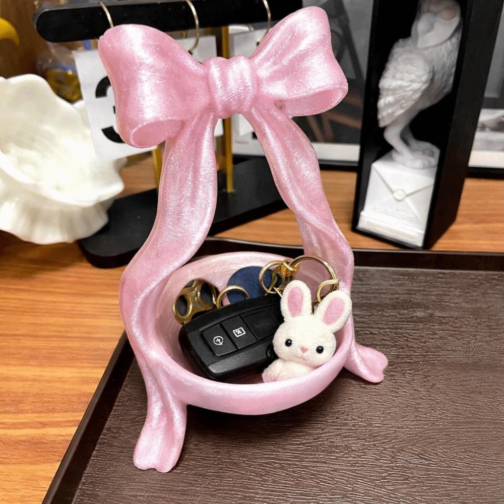 3D Bow-Shaped Storage Tray Plastic Multifunctional Desktop Storage Rack Jewelry Dish for Ring Earrings Living Room Bedroom Decor