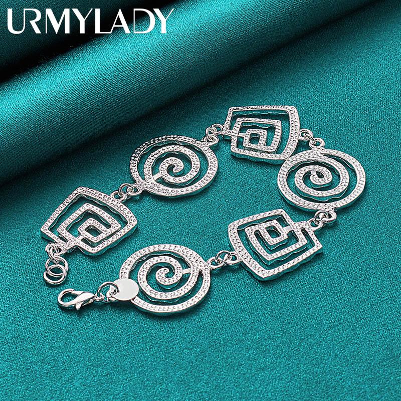 925 Sterling Silver Round/Square Swirl Bracelet For Women Wedding Party Fashion Jewelry