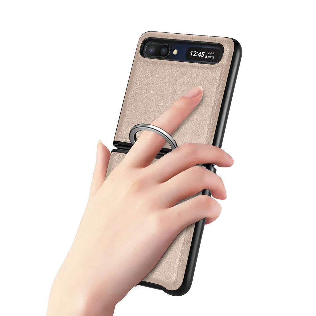 Finger Ring Holder Leather Case for Samsung Galaxy Z Flip 2 7 Flip7 Flip2 Flip6 Flip 6 5 4 3 Flip3 Flip5 Flip4 5G Fundas
