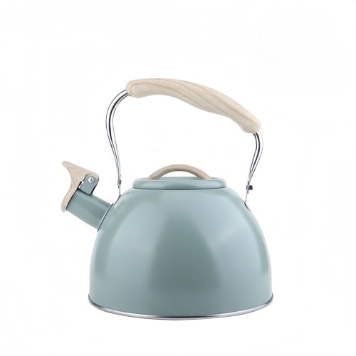BDHD Whistling Kettle, Stainless Steel, Wide Mouth, with Wood Grain Handle and Touch Button, Large Capacity, Family-Friendly, Gas/IH Compatible, Cute