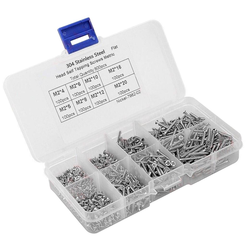 800PCS M2 KA Carbon Steel Phillips Flat Head Self-Tapping Screw Set