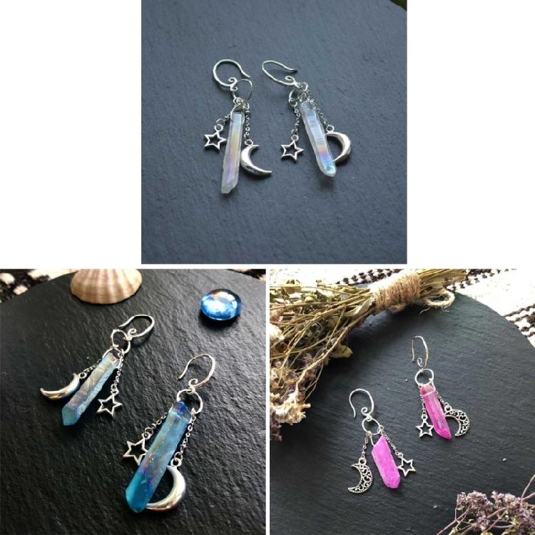 Natural Raw Quartz Crystal Point Earrings Matte Healing Gorgeous Witch Jewellery