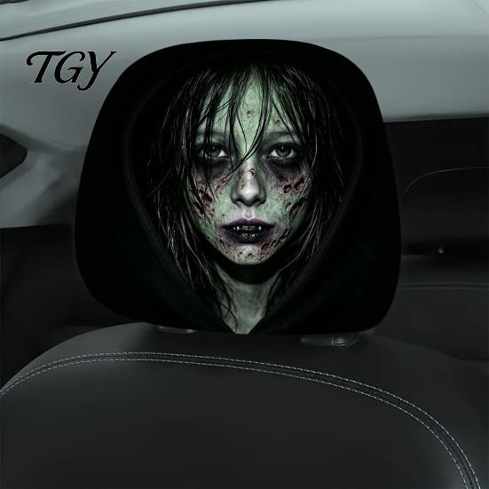 Car Headrest Cover Universal Cover, Scary Face Protective Seat Protector Removable for Most Vehicles, Easy to Install Automotive Interior Accessories