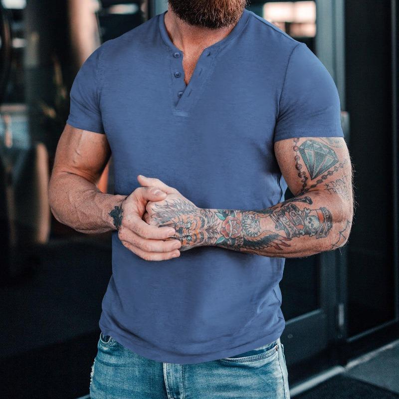 Mens Summer Casual Solid Short Sleeve Henley T Shirt