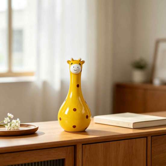 Multifunctional Resin Art Cute Polka Dot Giraffe Vase, Hand-painted Flower Creative Big-mouthed Animal Shaped Floral Container Holder for Home Living
