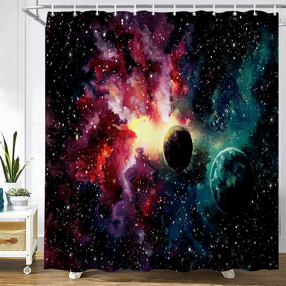 

3D Beautiful Starry Sky Colorful Printed Shower Curtain Home Decor Bathroom Curtain Waterproof Polyester Bath Curtain With Hook W60H190(CM)-1 Pcs