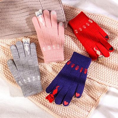 Keep Finger Warm Cute Soft Elastic Touch Screen Mittens Full Finger Knitted Gloves Thicken Warm