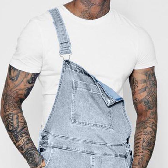 Denim Overall Shorts Solid Color Shoulder Straps Summer Hip Hop Adjustable Short Jean