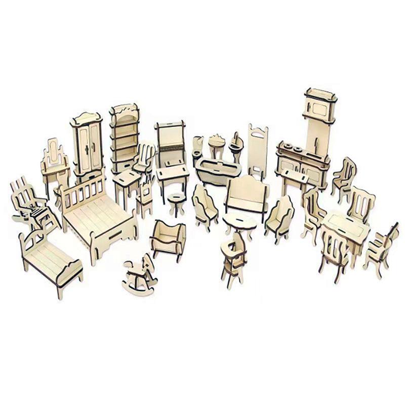 Mini Meble 34-elementowy Zestaw Modelowy Dom dla Lalek DIY Symulacja Dekoracja Domu