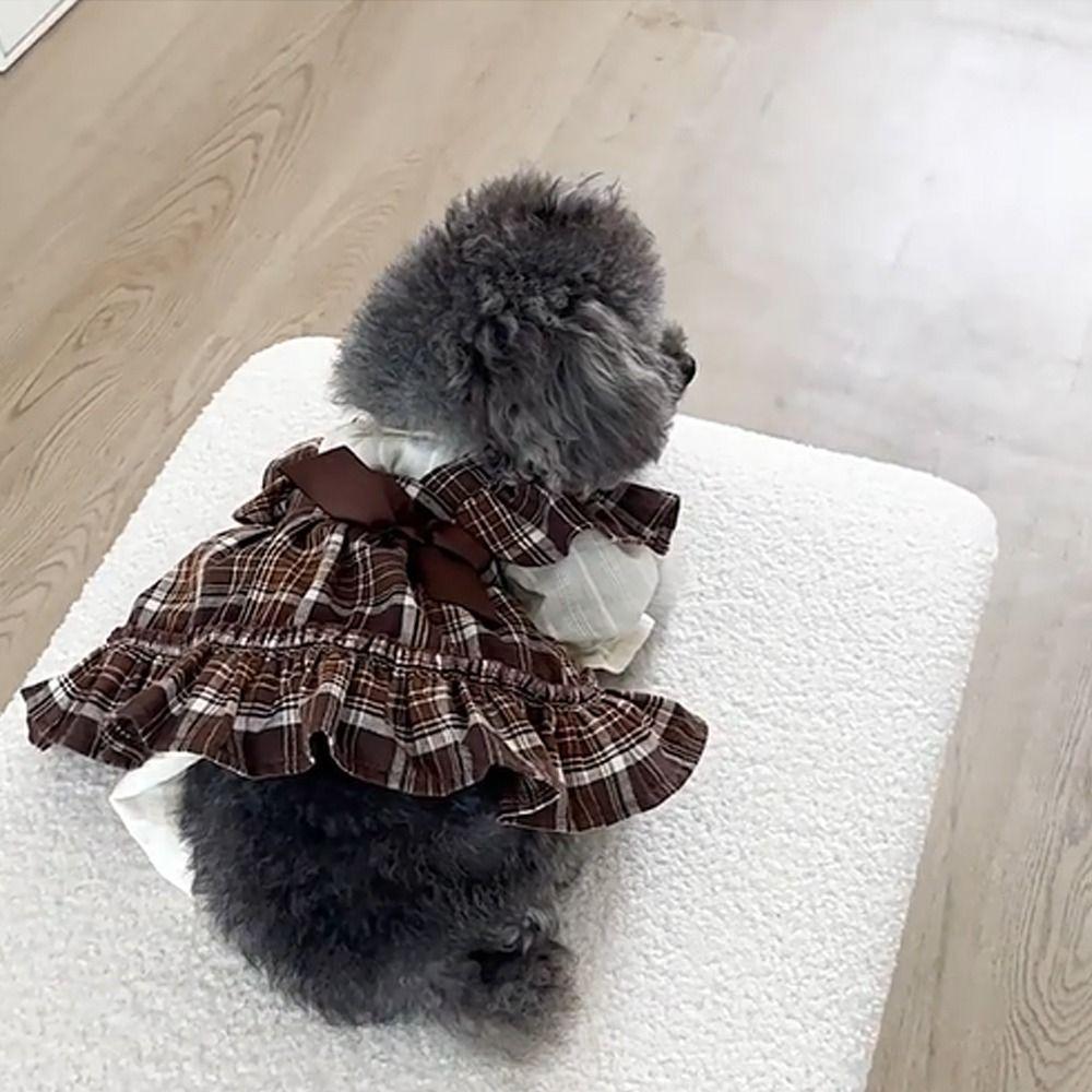 Retro Pet Plaid Strap Skirt Soft Dog Vest Dresses Fashion Pet Clothes  For Puppy Kittens