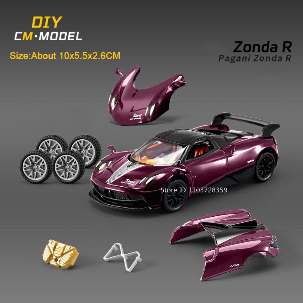 1:43 PAGANI ZONDA R AE86 Toy Model Cars Metal Diecast Doors Opened Rubber Tires Detachable Assembly Decoration for Boys Gifts