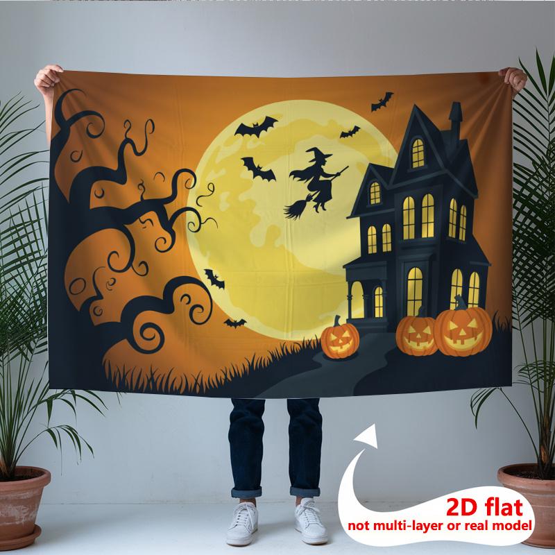 Party Backdrop Halloween Flat Banners Spooky Night Scenery Moonlit Haunted House Event Backdrop Decoration Front Door Decor
