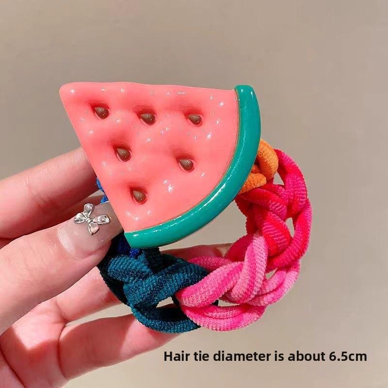 

Cute Large-sized Cartoon Headband Hair Tie, High-end Ponytail Elastic Band, Girls High Elastic Braid Hair Rope Watermelon 2pcs