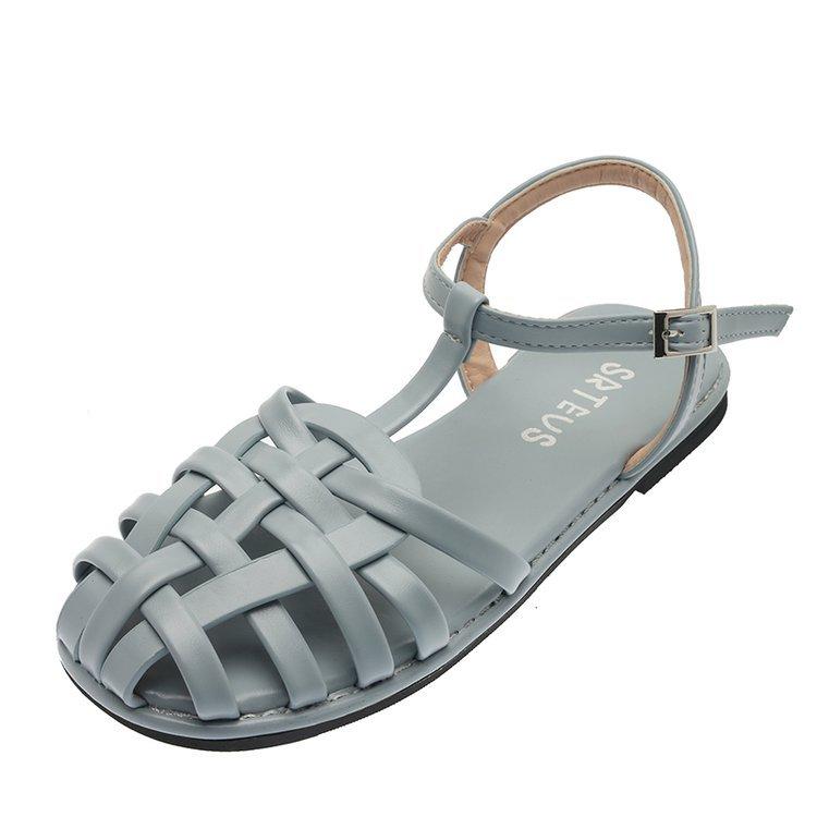 Large Size Sandals Women's 2024 Summer New Flat-bottomed Roman Sandals Woven One-word Buckle Bag Head Sandals Women