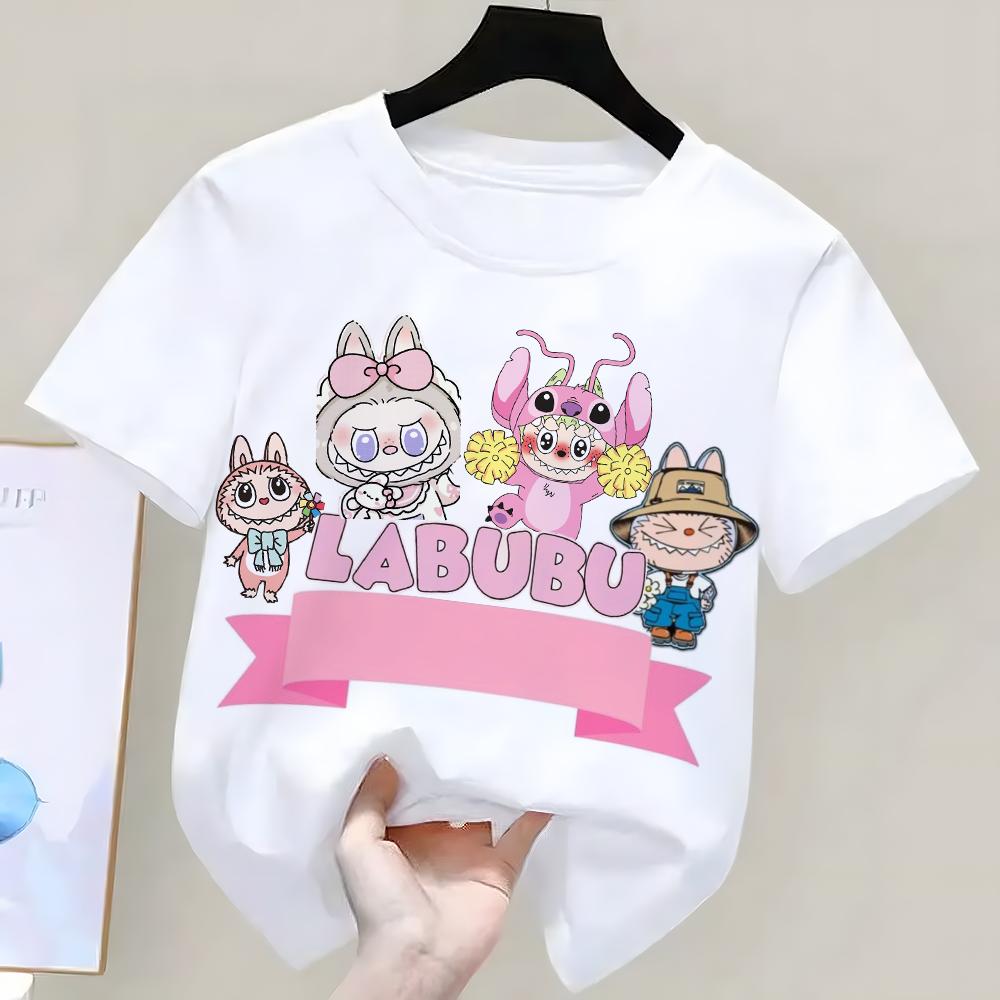 LABUBU 3D-trykk Tegneserie Anime Barn T-skjorte Sommer Kortarmet T-skjorte Jente Gutt Skjorte Casual Topper