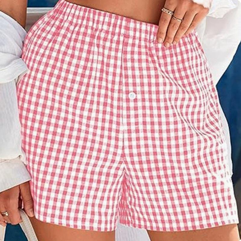 Women's Vintage Plaid Loose Casual High Waist Wide-Leg Shorts