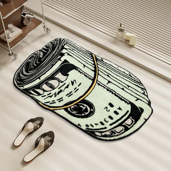 Tappeto Tappetino assorbente morbido e duraturo Tappeto da pavimento con motivo creativo a forma di denaro per camera da letto, soggiorno, bagno