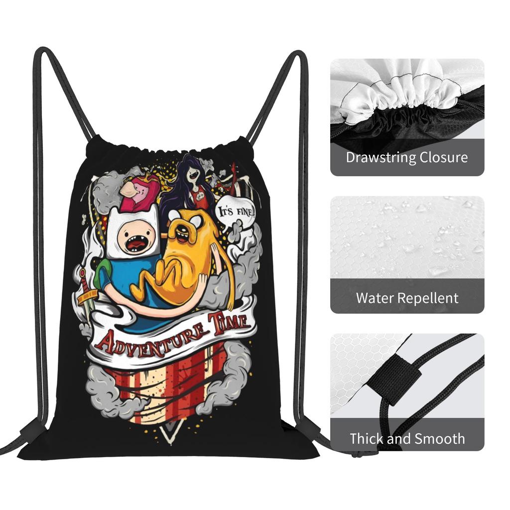 Custom Adventures Anime Times Drawstring Backpack Bags Women Men Lightweight Adventure Gym Sports Sackpack Sacks for Shopping