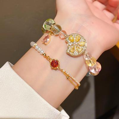 Lemon Bead Gold-Plated Zircon Pearl Bracelet: Retro Luxury Versatile Accessory