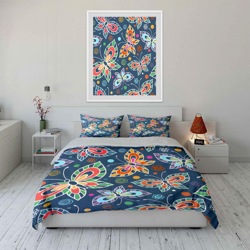 Colorful Butterfly Pattern Set  Kid'S And Adults' Bedroom Decor, Exquisite Three-Piece Bedding Set Gift