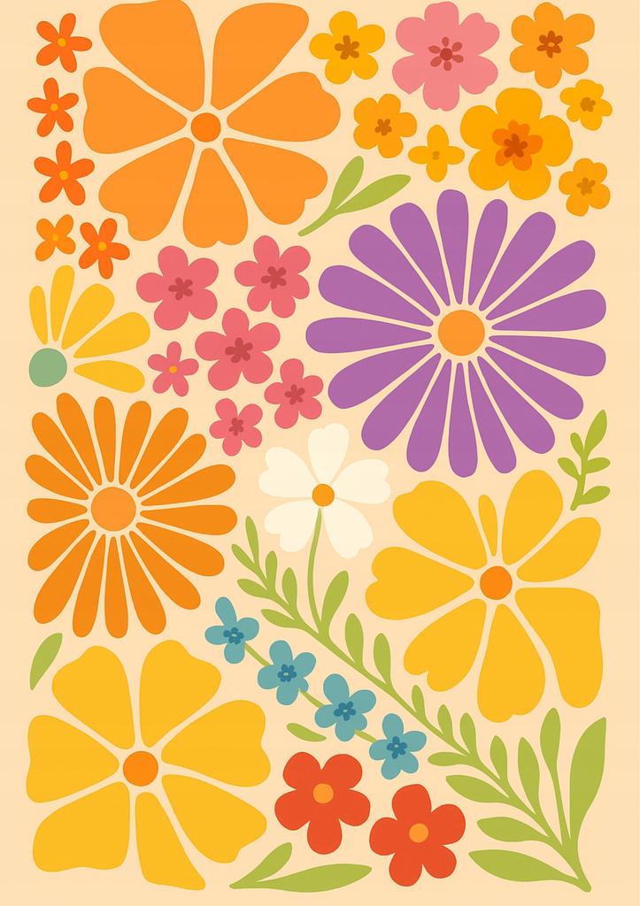 Poster Colorful Flowers Retro Vintage Plant Decoration