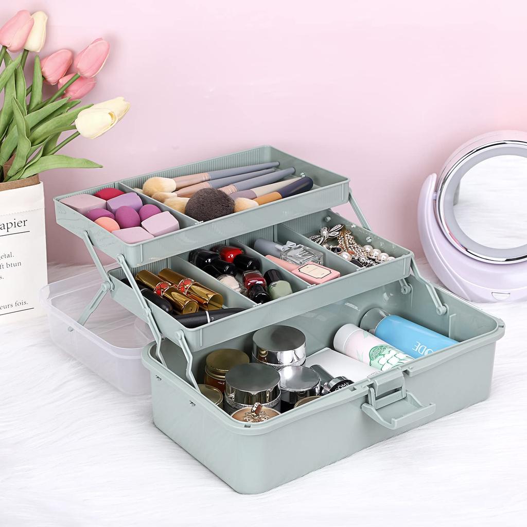 Sumnacon Large Capacity Foldable Storage Storage Box with Adjustable for Home and Car Use Toolbox, Three-Tier Box, Multi-Function Spacing, Handles,