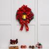 Large Christmas Wreath with Bow Ribbon Christmas Balls Lighted Artificial Pine Branches
