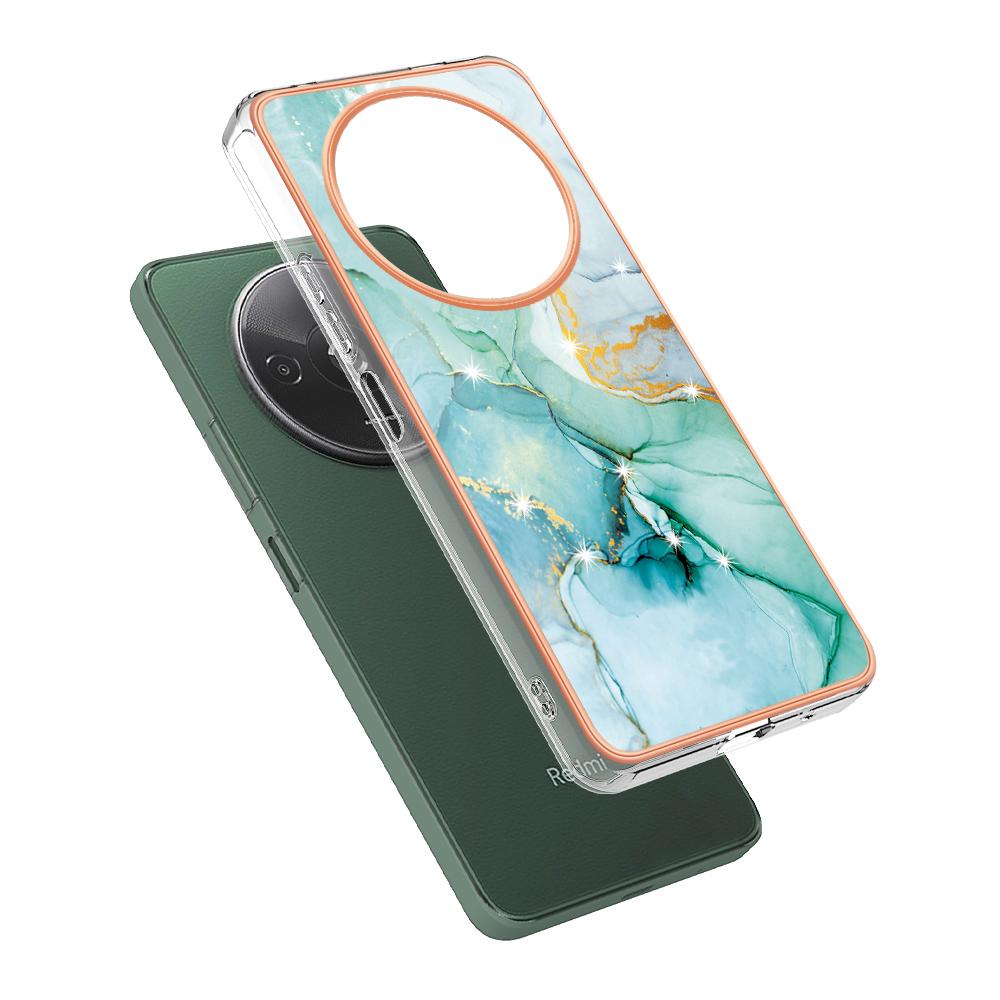 

For Xiaomi Redmi A3/Poco C61 4G TPU Case with IMD Marble Pattern Electroplated Back Cover Green 003