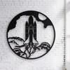 Cosmic Space Rocket Metal Wall Art, Round Silhouette Iron Sculpture for Home Living Room Decor