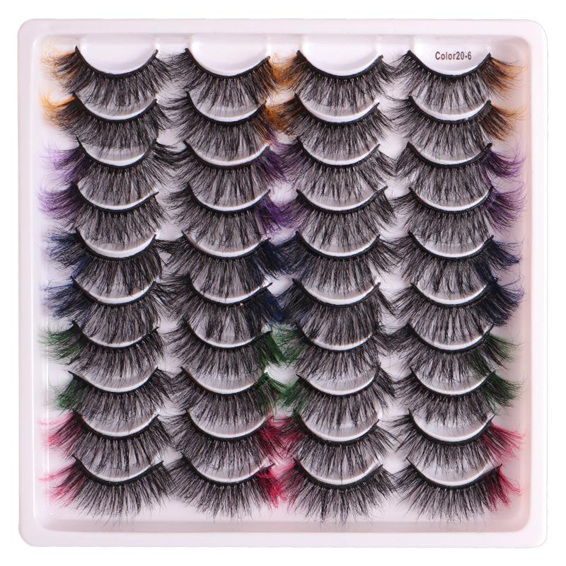 20 Paar farbige falsche Wimpern, vergrößern die Augen, dicke und geschwungene gekreuzte Wimpern.