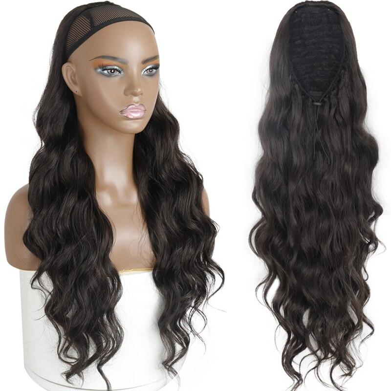 

MISS WIG Женские натуральные волнистые длинные волосы для наращивания хвоста Синтетические хвостики на шнурке Черный блондин Шиньон Ежедневное использование