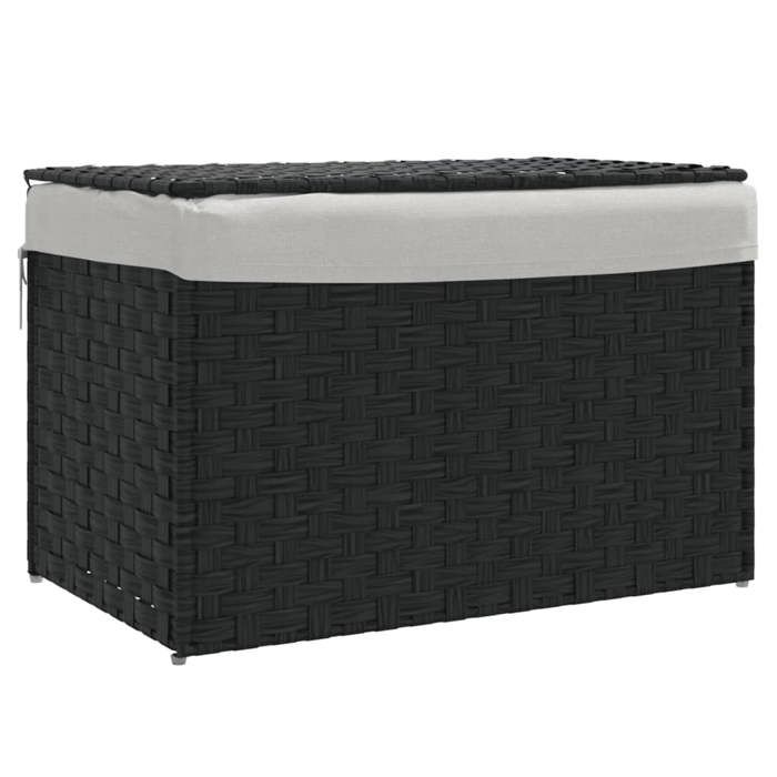 VidaXL Panier à linge avec couvercle noir 55,5x35x34 cm résine tressée 372052