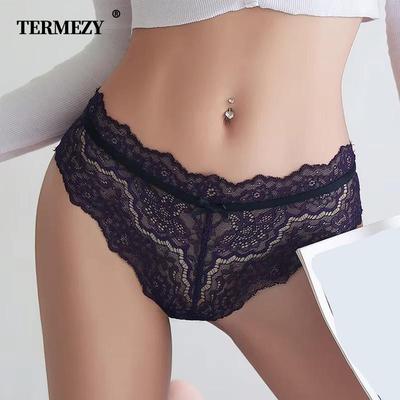 Women Lace Sexy Panties Breathable Underpants Seductive Soft Briefs Low-Rise Bow Hollow Out Transparent Lingerie