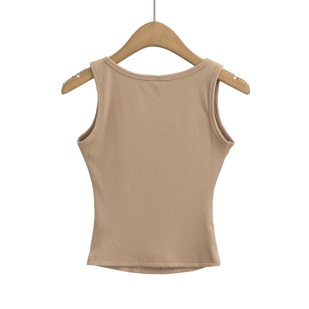 2024 Spring/Summer U-Neck Slim Fit Sleeveless Tank Top: Women's Solid Color Bodycon Camisole