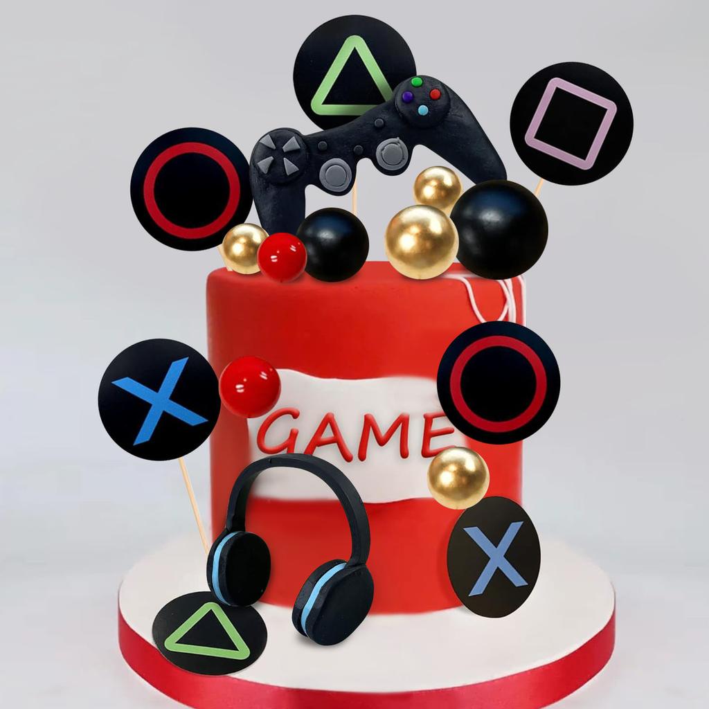 Video game themes Cake Toppers Headset Cake Decoration Ball Controller Cake Decoration for Birthday Party Cake Decoration