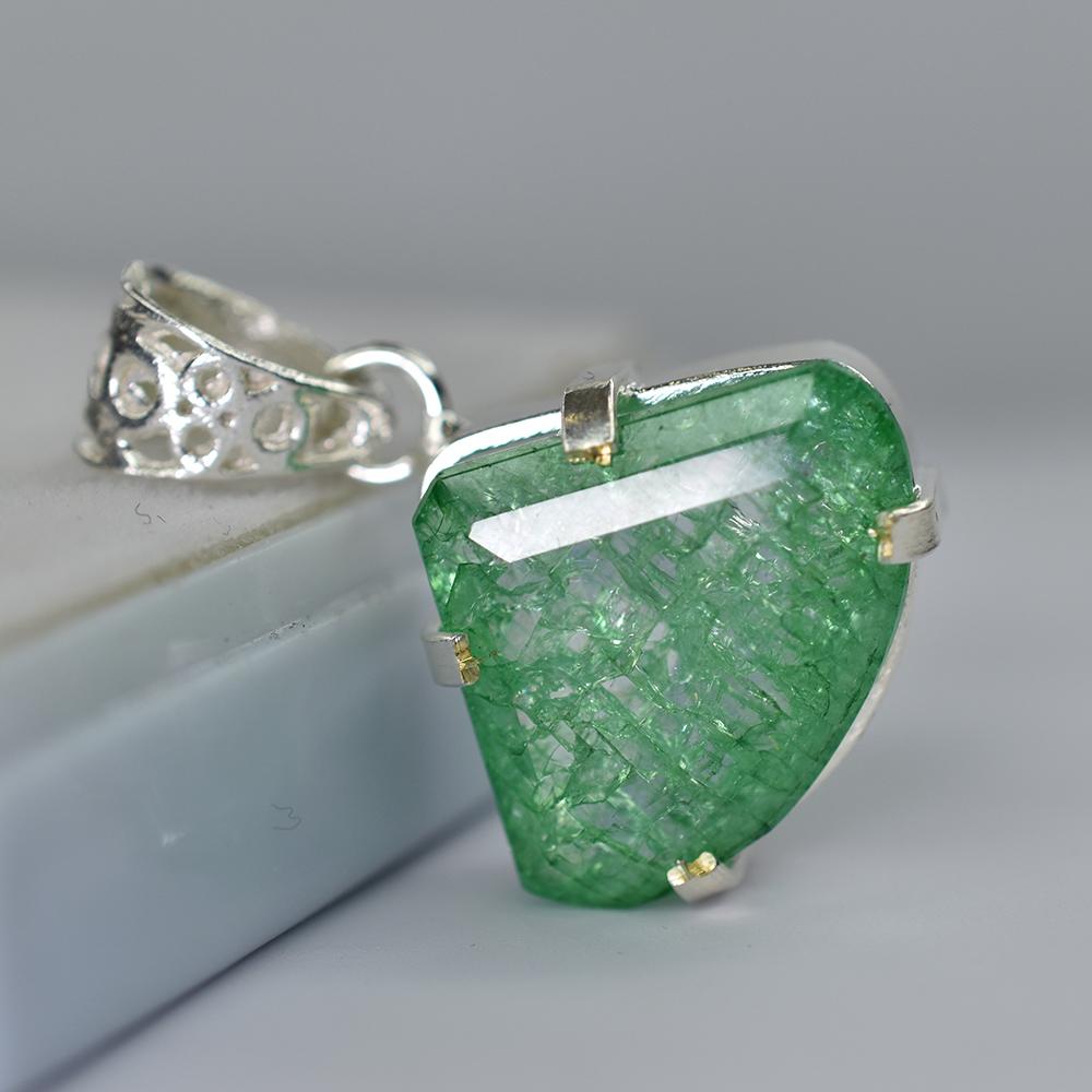 Natural Green Emerald 38.45 Ct CERTIFIED 925 Sterling Silver Fancy Cut Pendant MY.PD-166-NS