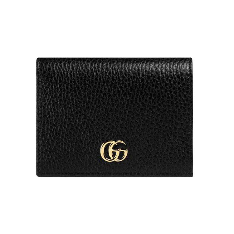 Gucci GG Marmont Gold Logo Double Fold Leather Wallet Card Holder Women Wallet Black 456126-CAO0G-1000