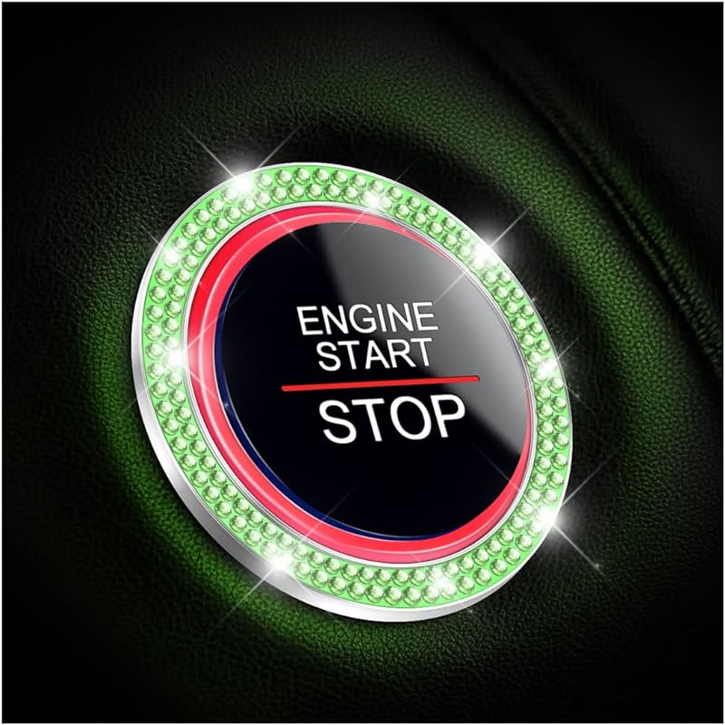 AUKEPO Car Shiny Crystal Rhinestone Engine Start Ring Decal,2 Pack Car Button Start Button Cover/Sticker,Key Ignition Knob Shiny Ring,Shiny Car