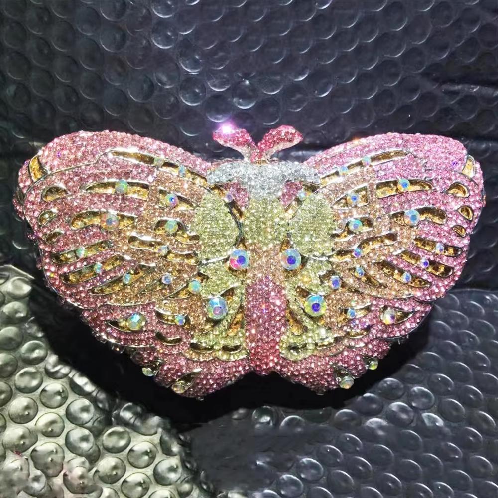 Luxury Butterfly Shaped Rhinestone Evening Clutch Bags Designer Crystal PursesFor Wedding Party Hard Metal  Purses And Handbags
