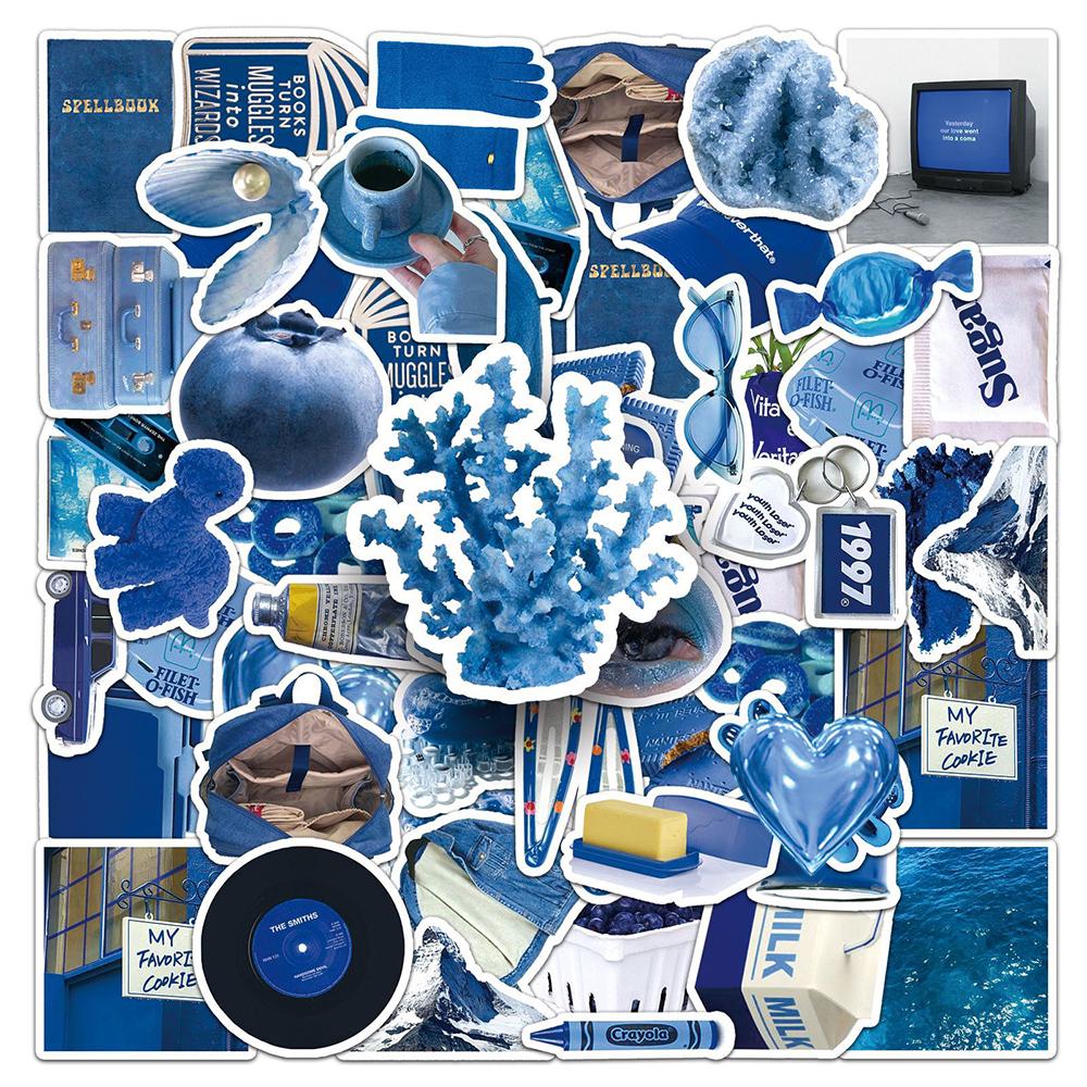 10/30/50pcs Blue INS Style Art Graffiti Stickers Cute Aesthetic Cartoon Decals DIY Guitar Luggage Scrapbook Waterproof Sticker
