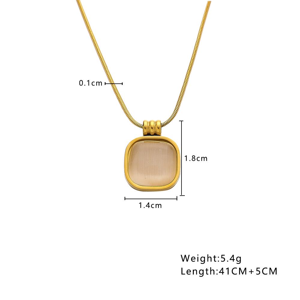 Retro Gold Cat s Eye Stone Pendant Necklace - European  American Simple Square Sweater Clavicle Chain