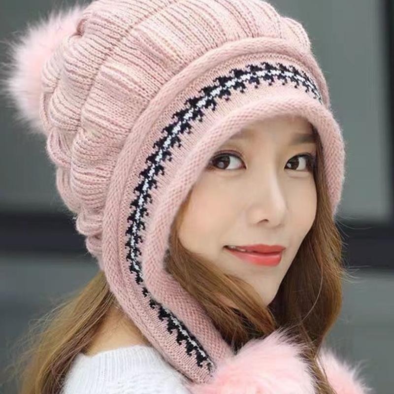 Elegant Knitted Winter Hat With Pompoms Design And EarFlaps For Women Outdoor Activities Cold Weather