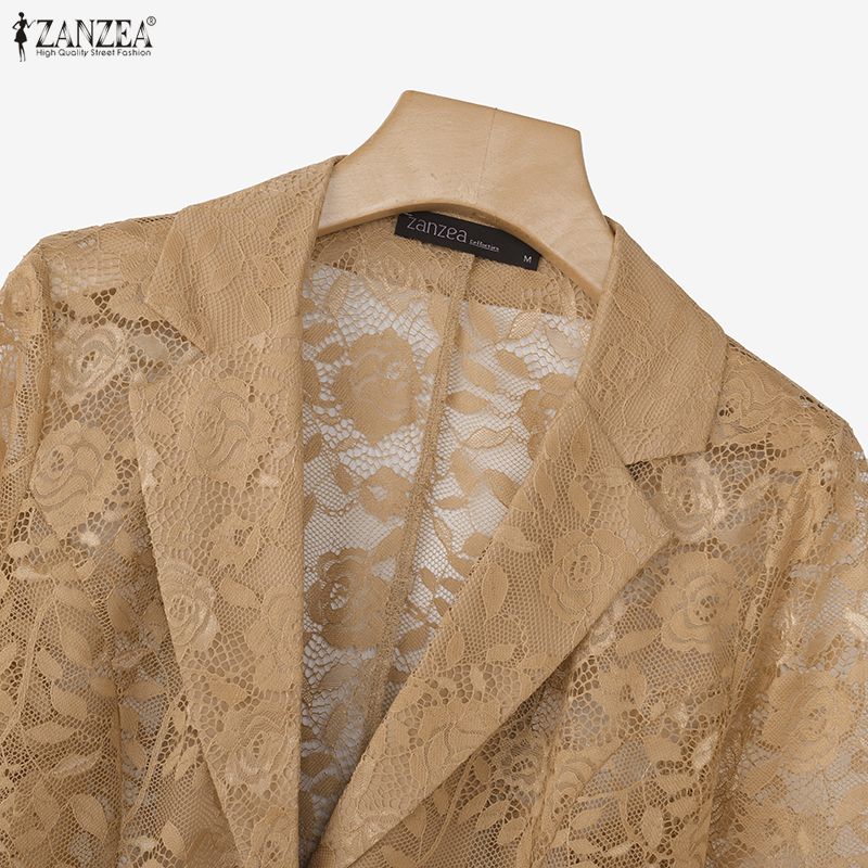 ZANZEA Women Summer Fashion See-Through Lace Cardigan Blouse