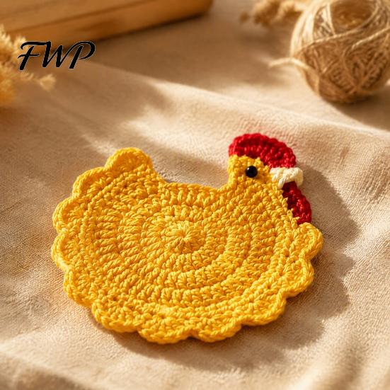 Decorative Kitchen Accessories Handmade Crochet Hen Coasters for Drinks, Cute Cartoon Yarn Cup Mats, Heat Handcrafted Woolen Trivets Resistant