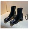 Foreign trade French square head thick heel short boots 2024 new retro fashion thin boots short small single boots