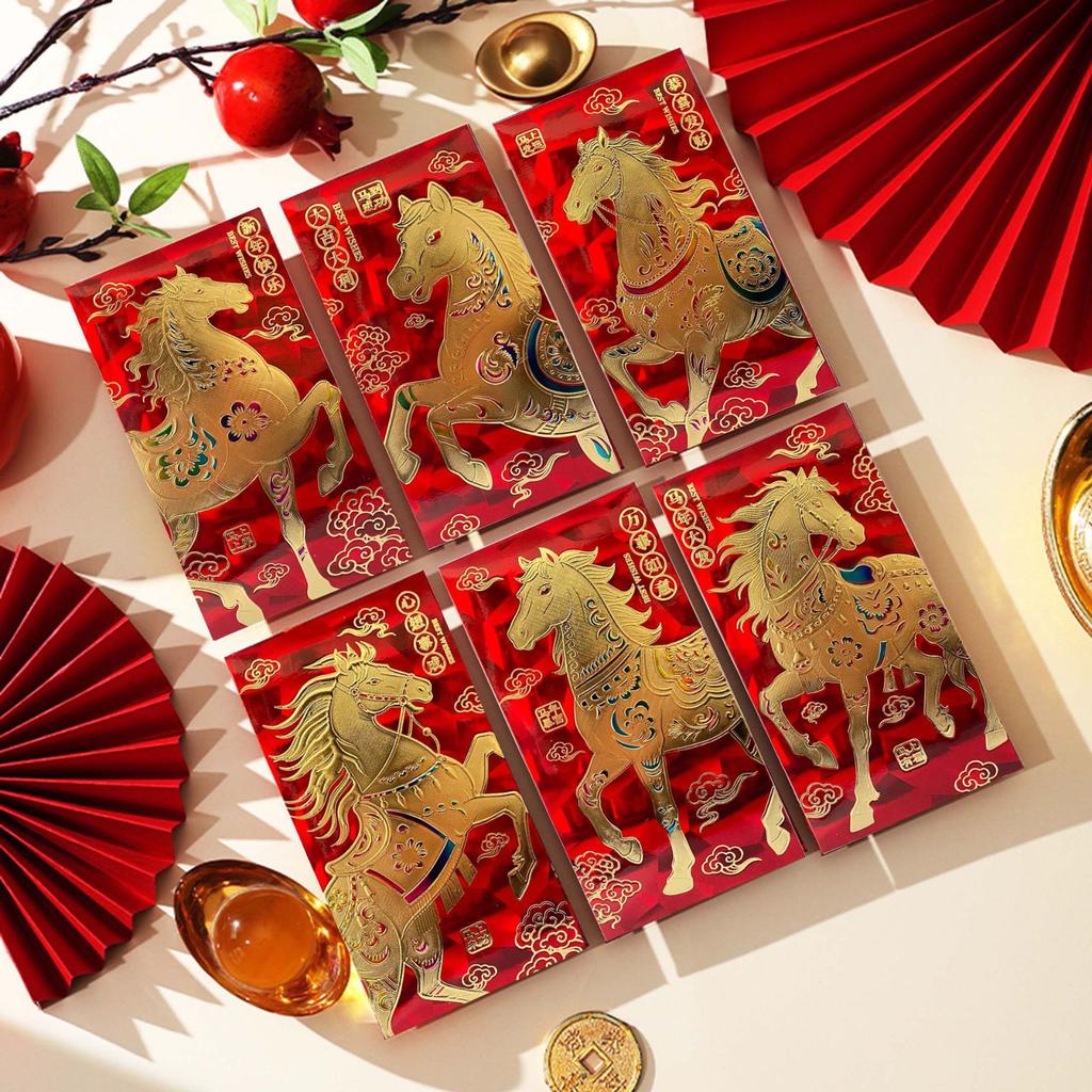 6 PCS Year Of Horse Red Envelope, Chinese New Year Red Envelope
