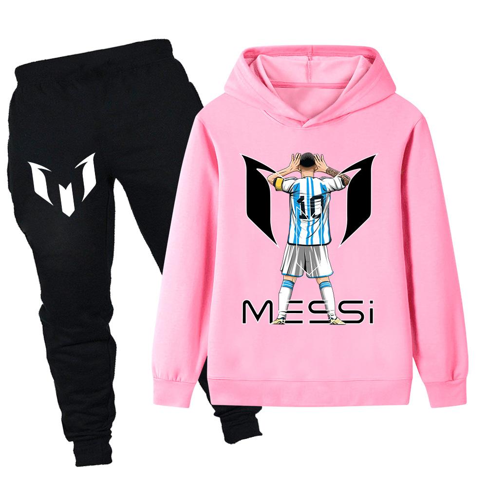 Messi Kreatywny Wzór Zestaw z Długim Rękawem Chłopięcy Casualowy Sportowy Top + Spodnie Dwuczęściowy Jesienno-Zimowy Wygodny Ciepły Zestaw Bluza