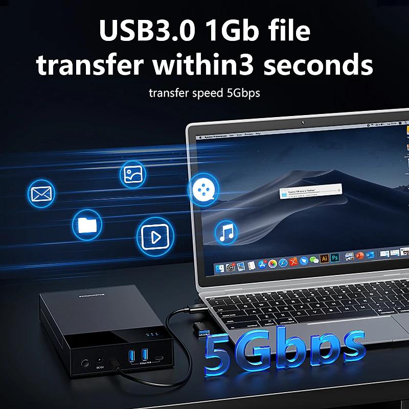 2.5/3.5 Inch HDD/SSD Enclosure USB3.0 HUB Support 20TB USB Ports External Hard Drive Box for 3.5 2.5 Inch SATA SSD HDD Case