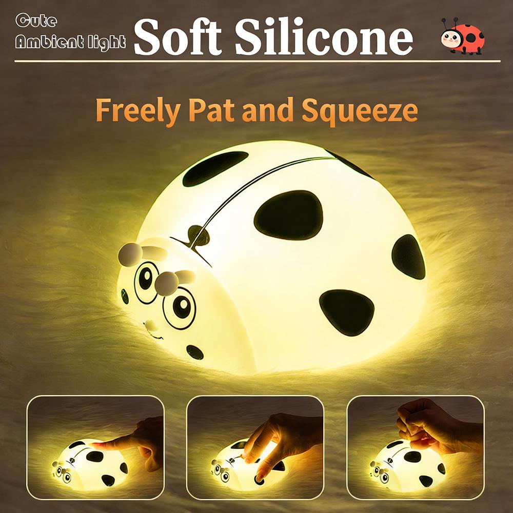 Night Light Silicone Nursery Sleeping Lamp Touch Control Nightlights USB Rechargeable Table Lamp for Baby Child Cute Ladybug